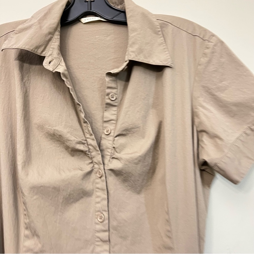 Smart Set Tan short sleeve Size 13 Large shirt dress button tshirt dress coverup - Picture 5 of 17